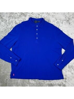 Polo Ralph Lauren Men's Long Sleeve Polo Shirt Blue Embroidered Pony Logo XXL